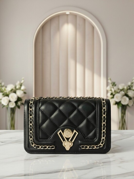 Valentino Orlandi Handbags - Elegant Black Quilted Chain Bag